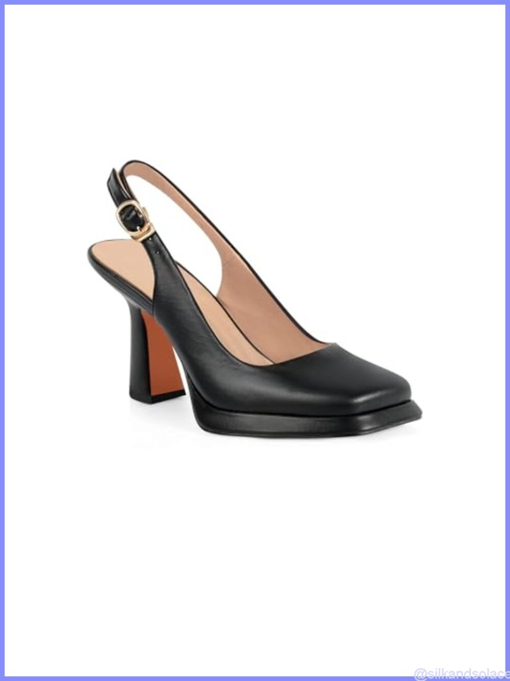 Women's Slingback Square Toe Pumps 3.9 Inch Chunky Block Heel